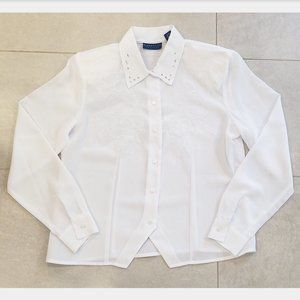 NWT White embroidered sheer button down top